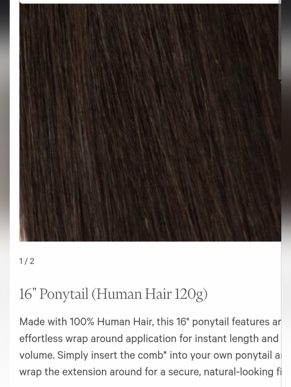 16" Human Hair Ponytail Extension - Natural Black